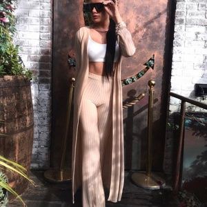 Beige Stripe Pants Set